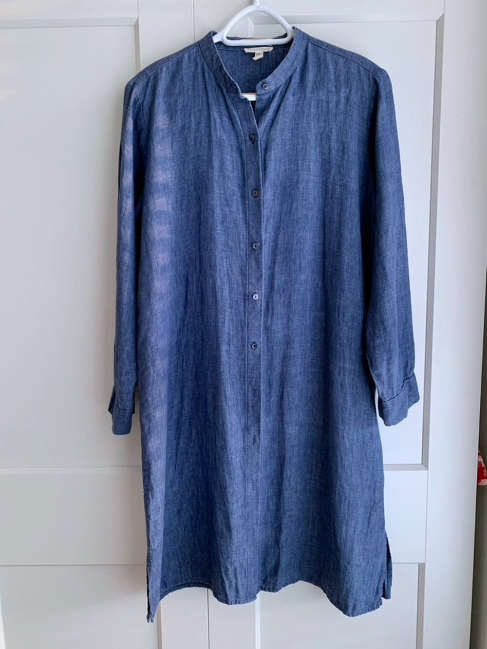 Eileen Fisher Washed organic Linen Delave Shirtdress Size XS Easy Fit